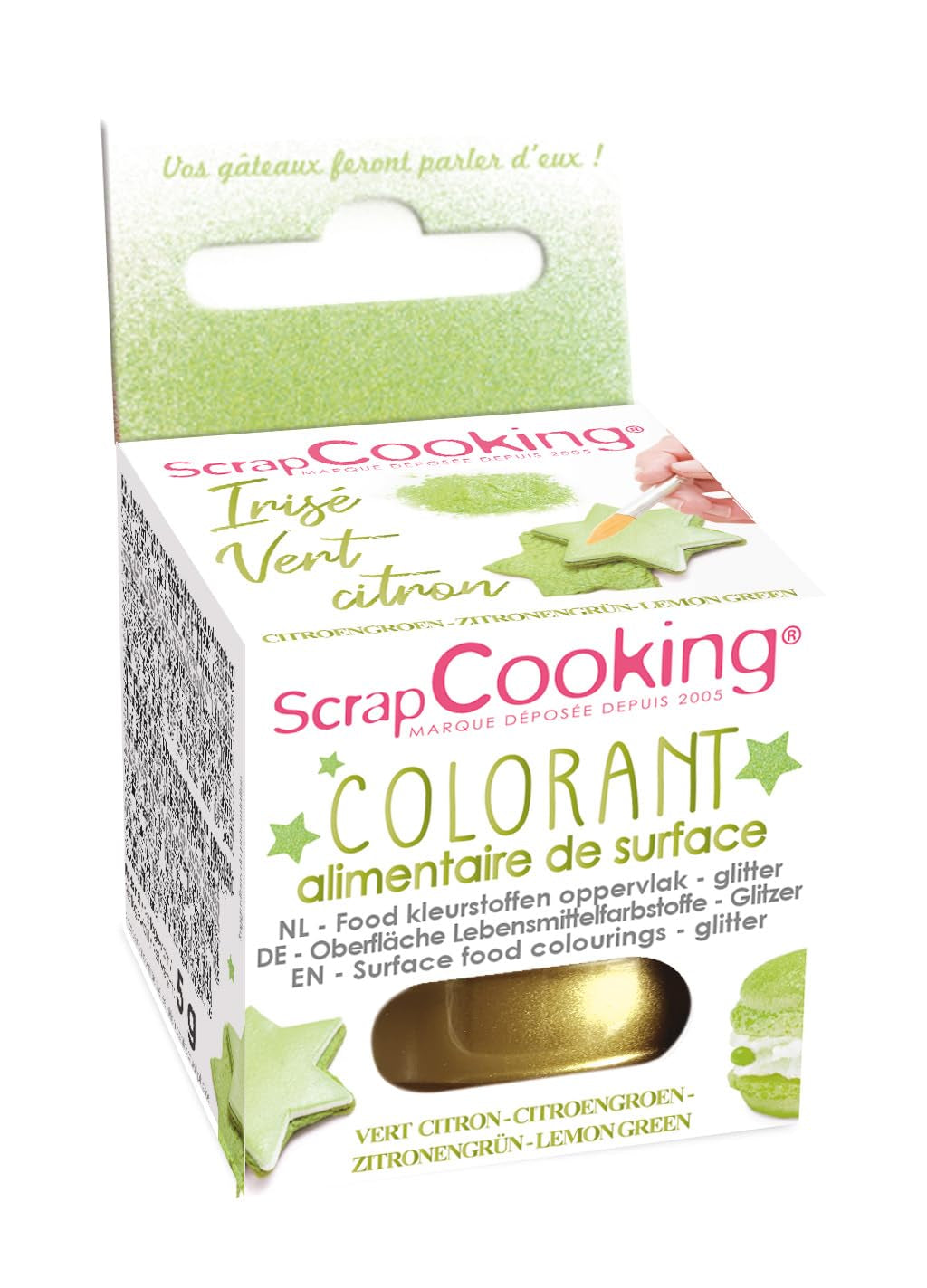 Scrapcooking - Limegrön matfärgning - Ätbart glitterpulver för ytor - För kakor, kakor, makroner, choklad och fudge - Limegrönt - 4087