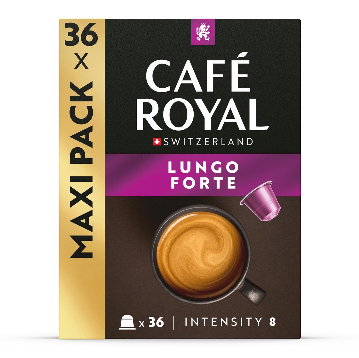 Café Royal Lungo Forte – Nespresso®-kompatibla kaffekapslar, 100 % Arabica, würzig, dunkle Röstung, Intensität 8/12, Rainforest Alliance, 36 kapslar