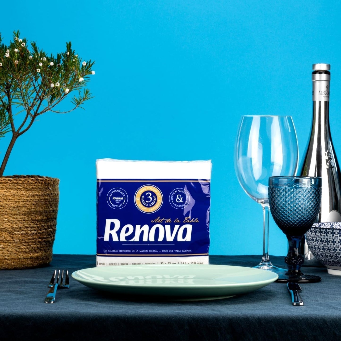 Renova pappersservetter, bordskonst, 50 premiumservetter, 3 lager