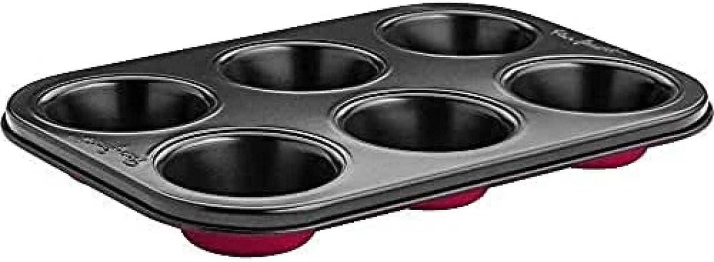 LT3072 Bakplåt för 6 muffins, stål, svart med röd botten Formar och bakplåtar Naty Shop