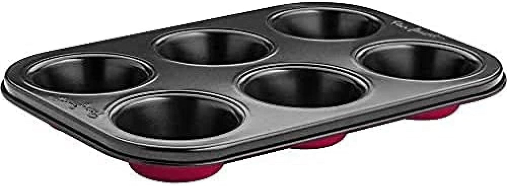 LT3072 Bakplåt för 6 muffins, stål, svart med röd botten Formar och bakplåtar Naty Shop