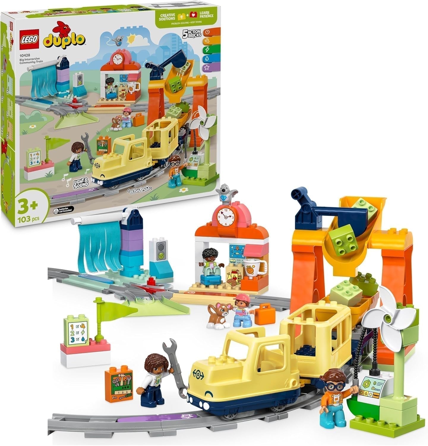LEGO DUPLO Town Large Interactive Railway, Byggleksak för småbarn 3 år gamla, Push & Go-lokomotiv med ljus och ljud, Spårdelar, Förskolepedagogisk leksak 10428 Byggset Besuche den LEGO-Store Standardtitel