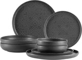 MÄSER 934064 Modern vintage servisset för 2, morisk design med matt glasyr, 8-delad middagsservering, högkvalitativa keramiska tallrikar och skålar, stengods, svart