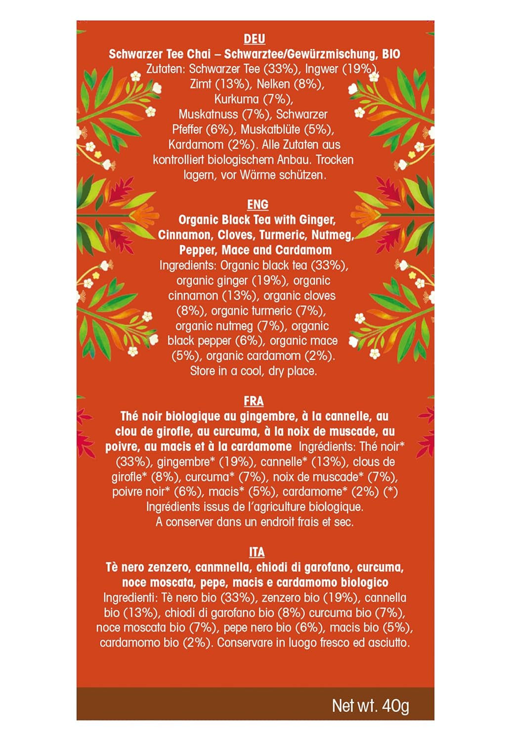 ETS - Chai Black Tea, Naturland BIO, 20 tepåsar (paket med 2)
