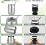 Modern Mate-mugg 340 ml, isolerad dubbelvägg i rostfritt stål Yerba Mate-muggset, Mate-temugg med BPA-fritt lock, Bombillas och en rengöringsborste (silver)