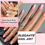360 delar False Nails Kit - Kort Naken Rosa Vit Gradient False Nails - Fyrkantigt lim på False Nails - Heltäckande glansiga självhäftande naglar för kvinnor och flickor (fyrkantiga)