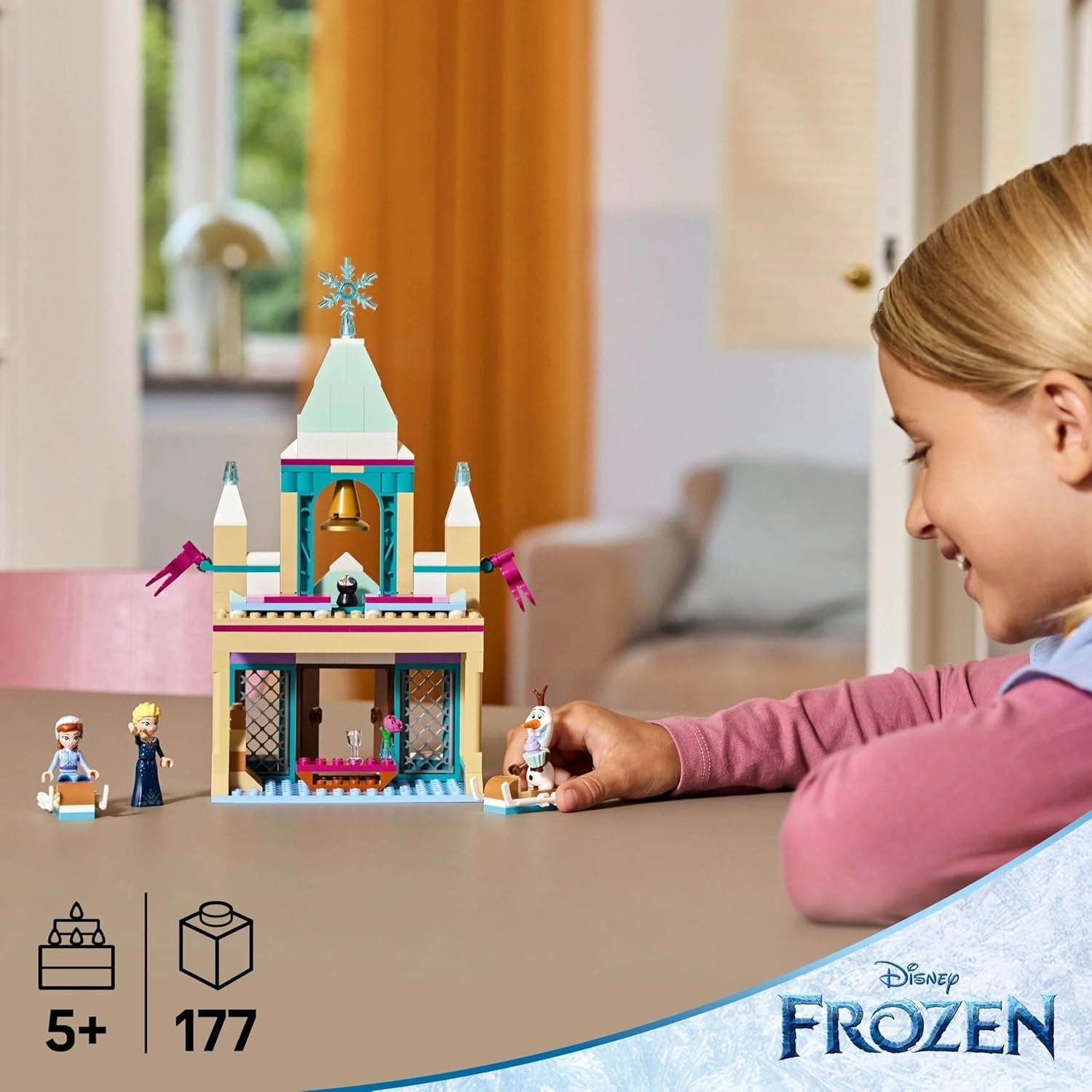 LEGO Ç€ Disney Frozen Arendelle Castle, Prinsessleksak med ELSA, Anna och Olaf minidockor och en pingvinfigur, Fantasy-lekset, present till 5-åriga flickor 43265 Byggset Besuche den LEGO-Store