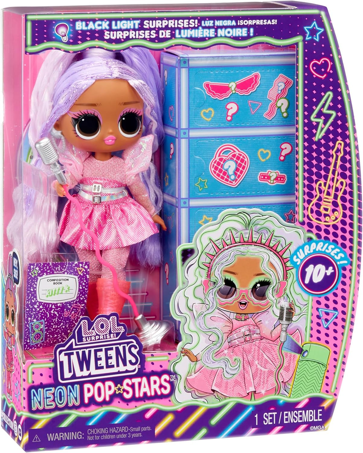 L.O.L. Överraskning! Tweens Neon Pop Stars - Kitty K - 1 modedocka med bakgrundsbelysta överraskningar och 10+ Pop Star-kläder och tillbehör, inklusive retromikroband, present till barn 4+ Naty Shop Dolls