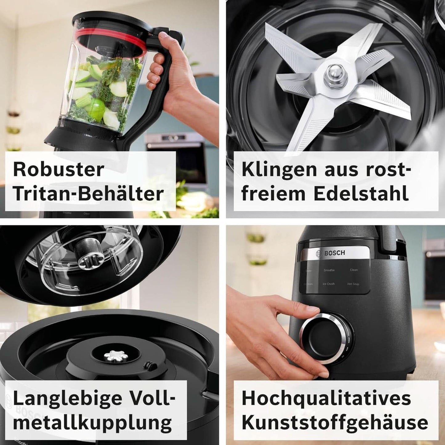Highspeed-Standmixer Vitapower Serie 6 MMBD665B1, 45 000 U/Min, 6 Program Inkl Heiße Suppe & Reinigung, 2 L Mixbehälter, Stopfer, Spülmaschinenfeste Teile, Made in Europe, 1800W, Schwarz Kitchen Naty Shop