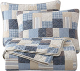 Chezmoi Collection Addy Patchwork Quilt Set Förtvättad bomull Lätt Vändbar All Seasons Oversized 3 delar Marinblå Vit Grå Taupe Pläd Quilts & Quilts Naty Shop Patchwork Queen Pläd