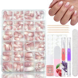 360st Gradient Ballerina False Nails Set, Rosa Vit Gradient Limmade konstgjorda naglar med 2st Nail Oil Pens, Ombre Medium Fake Nails for Women DIY