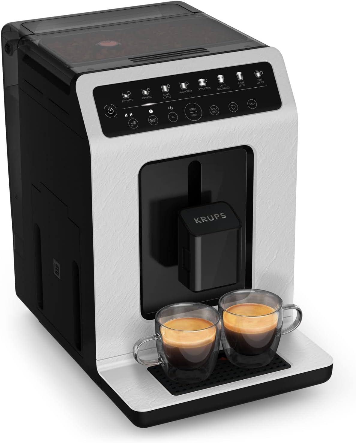 Krups EA897B Evidence ECOdesign automatisk espressomaskin, automatisk espresso- och cappuccinofunktion, Quattro Force-teknik, entrycksmjölkkoppar, 8 förinställningar, mjölksystem, 1450W