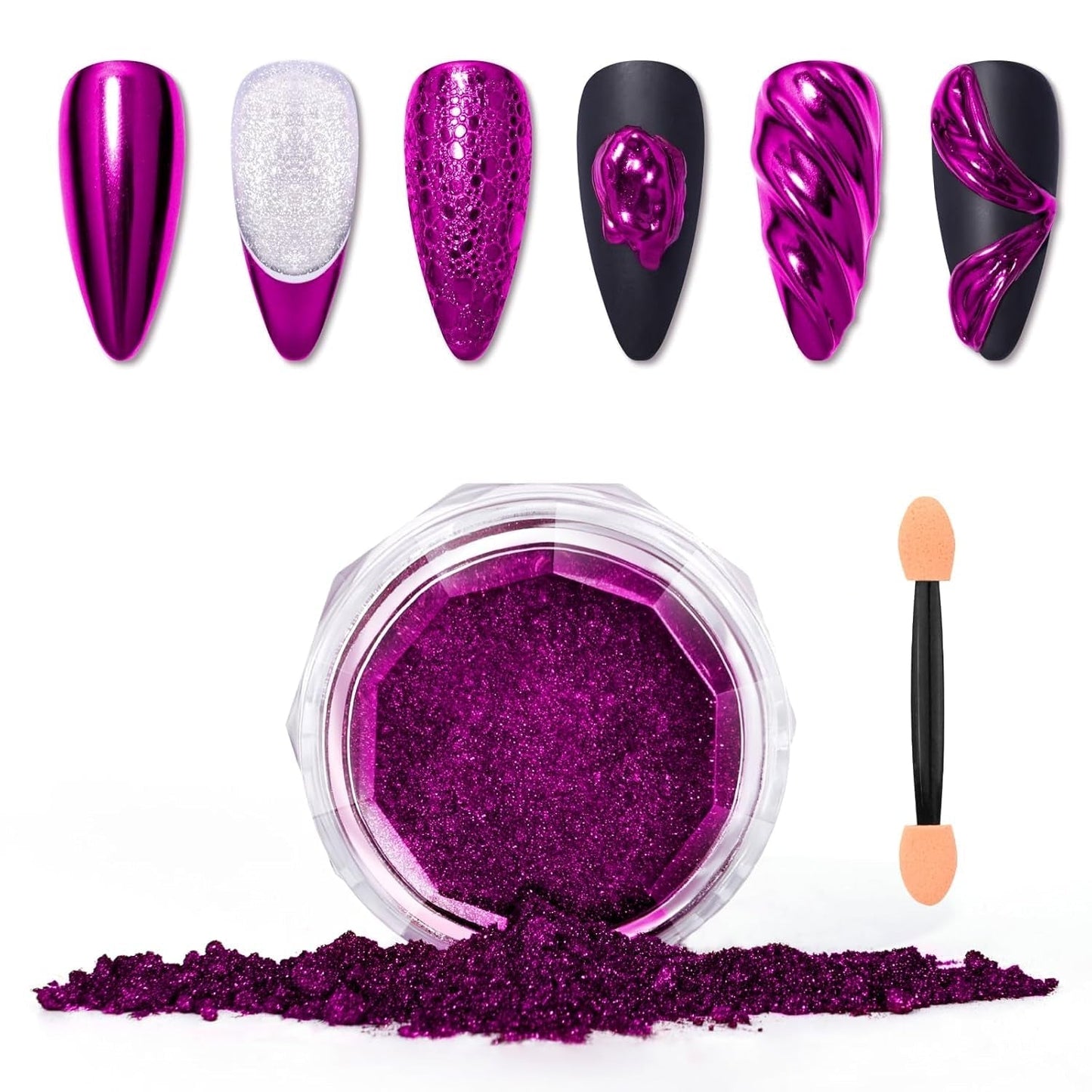 Saviland Chrome Nail Powder Set - Pink Laser Chrome Nail Powder Mirror Effect Laser Nail Art, Nail Glitter Manikyr Dekorativt pulver med svamppinnar, Nail Glitter Powder Nagelsalong