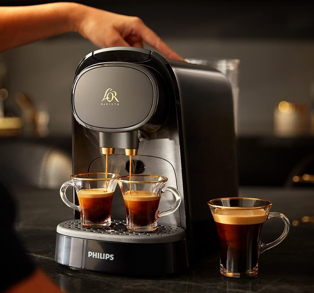 PHILIPS LM8012/60 Kapselespressomaskin - två doser, dubbel nöje, 1 eller 2 koppar, Ristretto, Espresso, Lungo eller Grand Café Long, Dubbel kapsel, äkta espressokvalitet, Piano Black