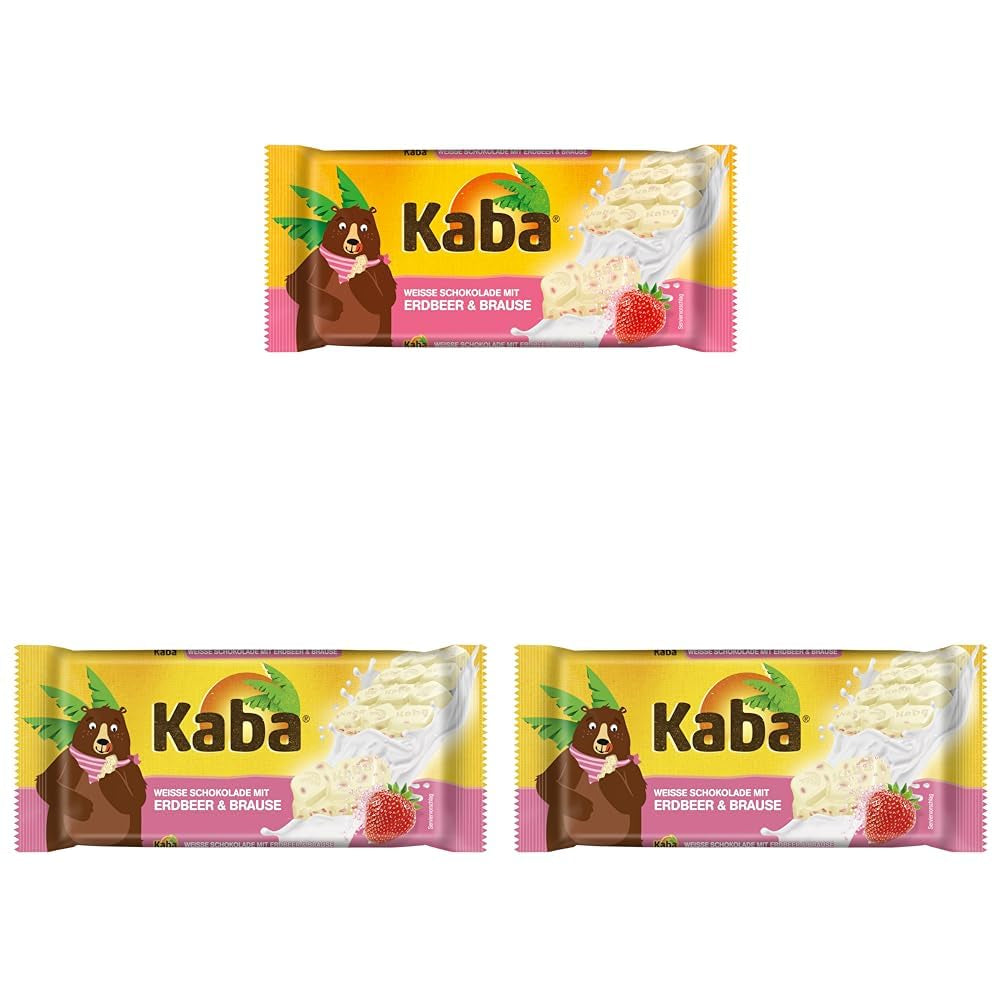 Kaba vit choklad med jordgubbssmak och brusande godis, chokladkaka, bar 85 g, vit choklad med jordgubbsfruktig smak och brusande godis med kaba originalsmak (förpackning med 3)