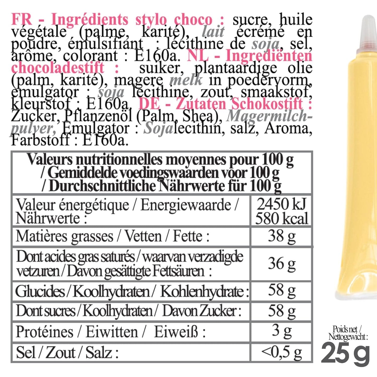 Scrapcooking - Pastellgul sockerpenna - Gul skrivsocker 25g - Dekorativ matsockerpenna - Skriva och rita - Märkning av fondant, glasyr, kakor - 6804