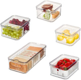 iDesign förvaringslådor, kylarrangör med lock i en uppsättning om 5, återvunnen plastmatförvaringslådor för att organisera förbrukningsvaror, genomskinliga och vita Naty Shop matförvaringslådor Transparent, vit set med 5