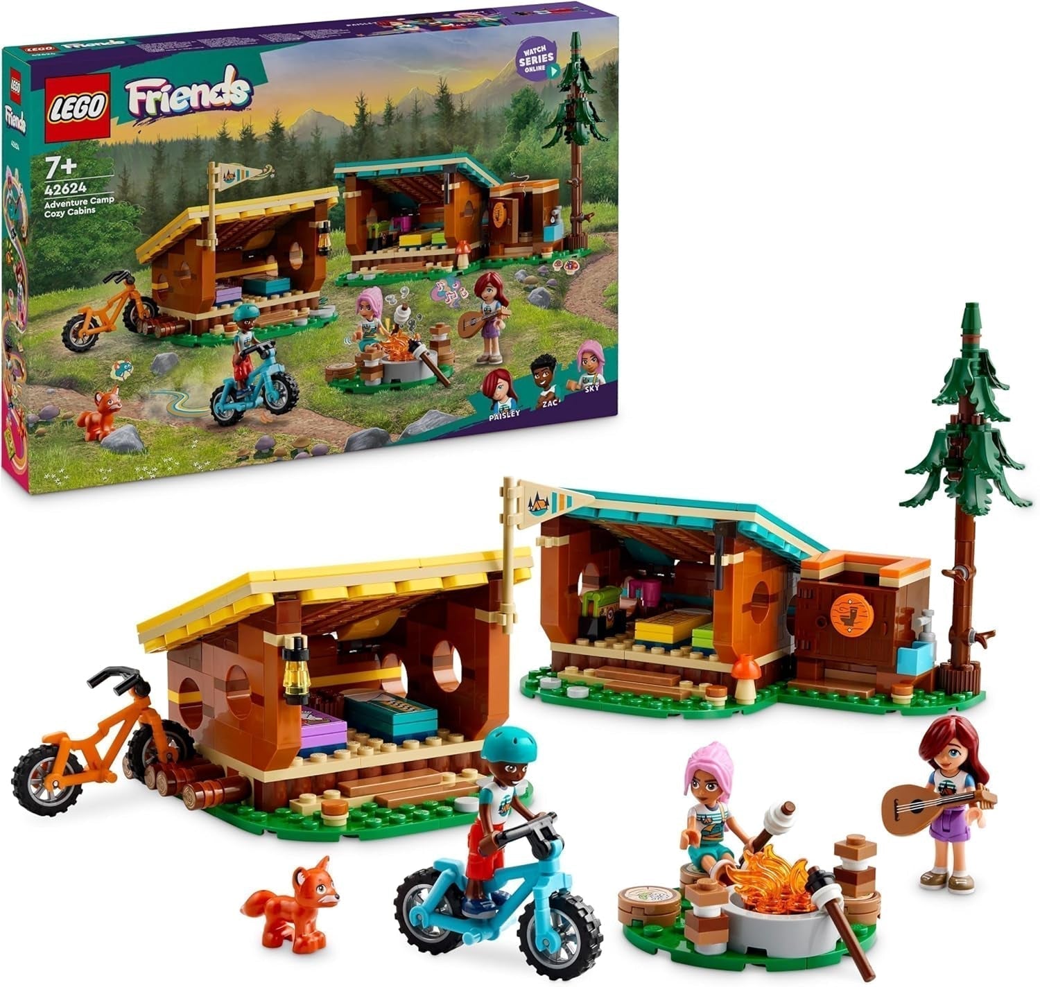 LEGO Friends mysiga hyddor på äventyrsläger, utomhusrollspel, barnleksak för flickor och pojkar 7 år med 3 figurer och räv, campingleksak 42624 Byggset Besuche den LEGO-Store Standardtitel