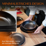 12-delat servisset i stengods - Prairie Line - Elegant design i bruna/svarta toner, set med 4 middagstallrikar, 4 desserttallrikar och 4 middagstallrikar/premiumkollektion
