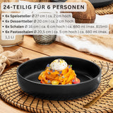 SÄNGER Madeira | 24-delat kombinerat servisset, 6-personers servisset i stengods, 6 mattallrikar, 6 frukosttallrikar, 6 middagstallrikar, 6 pastaskålar, servis- och skålset, mattsvart | VÄRDESAMLING