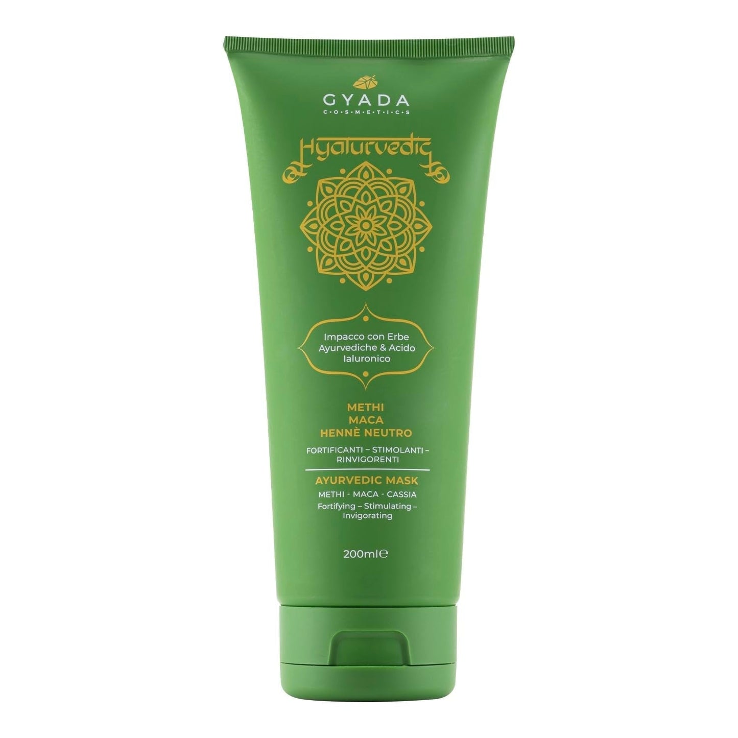 GYADA COSMETICS Hyalurvedisk stärkande ayurvedisk kompress, Professionell behandling för fint och svagt hår, Anti-frizz med Methi, Maca, Neutral Henna, 200ml Naty Shop Hair Mask Standardtitel