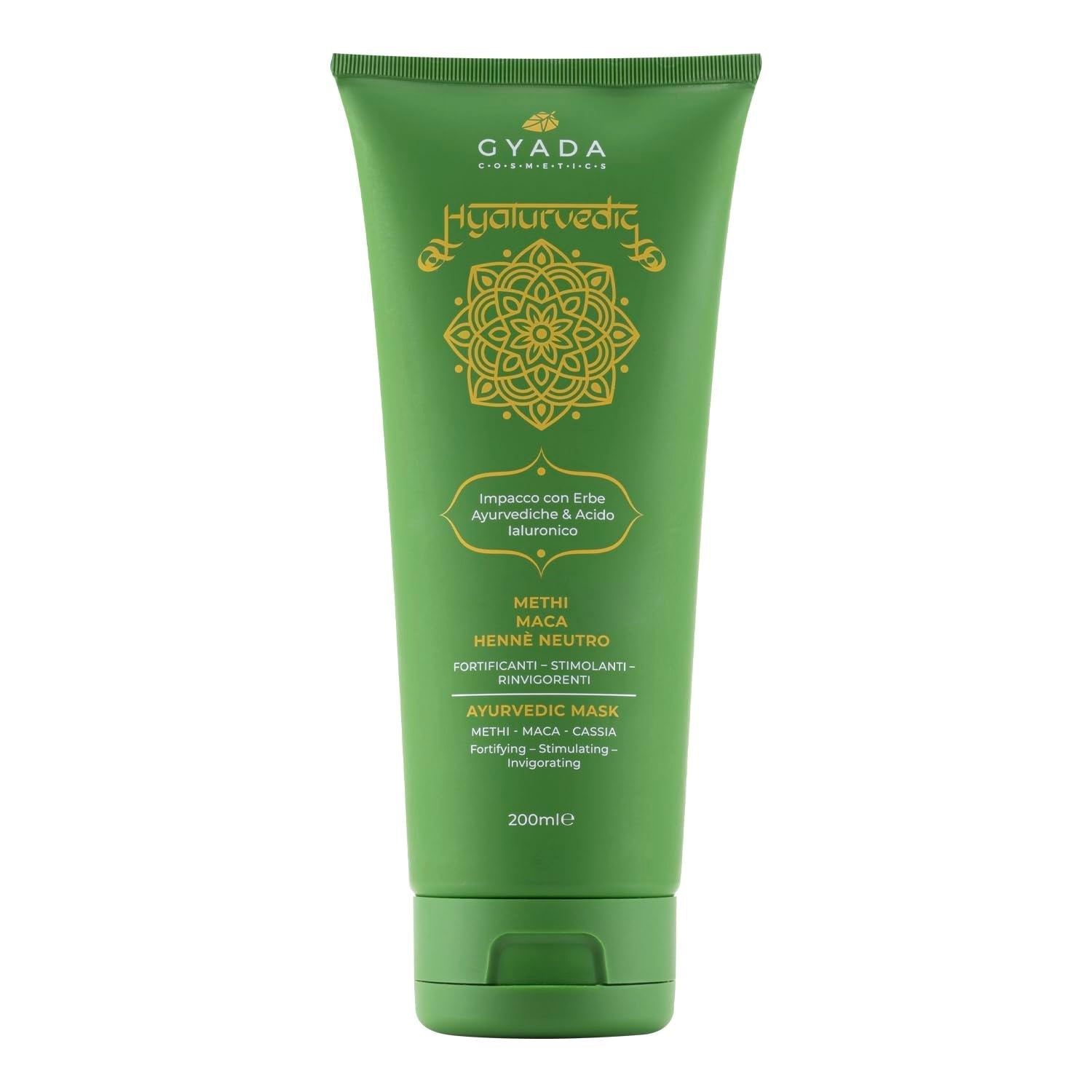 GYADA COSMETICS Hyalurvedisk stärkande ayurvedisk kompress, Professionell behandling för fint och svagt hår, Anti-frizz med Methi, Maca, Neutral Henna, 200ml Naty Shop Hair Mask Standardtitel