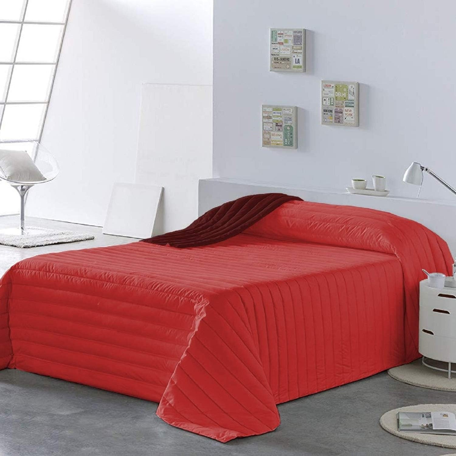 PETTI Artigiani Italiani - Enkelsängöverdrag, dubbelsidig täcke, fjäderöverdrag, midnattsblå, vit, 100% Made in Italy Täcken och täcken Naty Shop Bordeaux Sängstorlek 100 (170 X260 Cm)