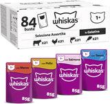 Whiskas våtfoder för vuxna 1+ blandat urval i gelé, 84 dospåsar, 84x85g (1 storpack) - Högkvalitativt våtfoder för vuxna katter