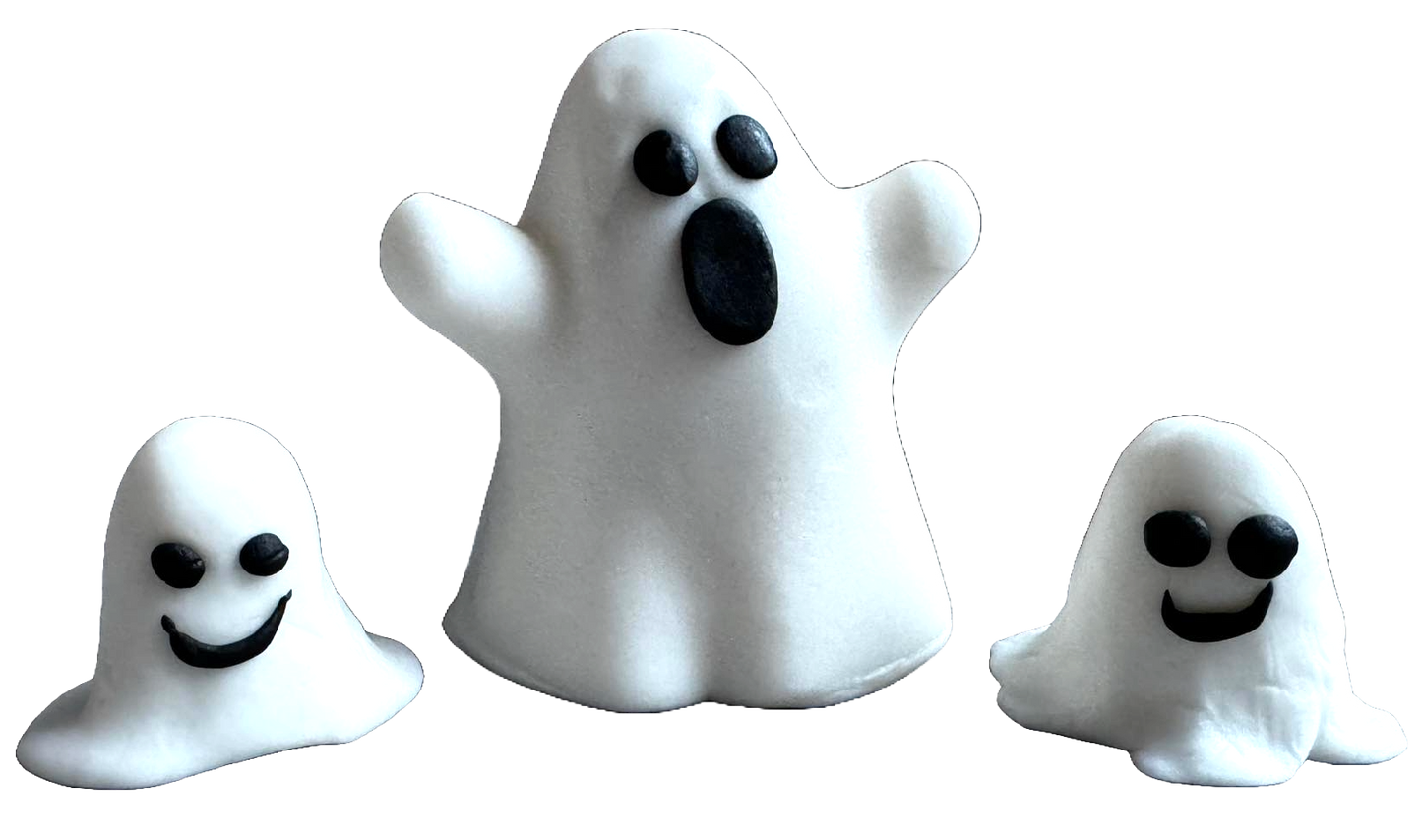 Set med 3 ätbara sugarpaste-dekorationer, Halloween, Ghost Family Sugarpaste-dekorationer Naty Shop