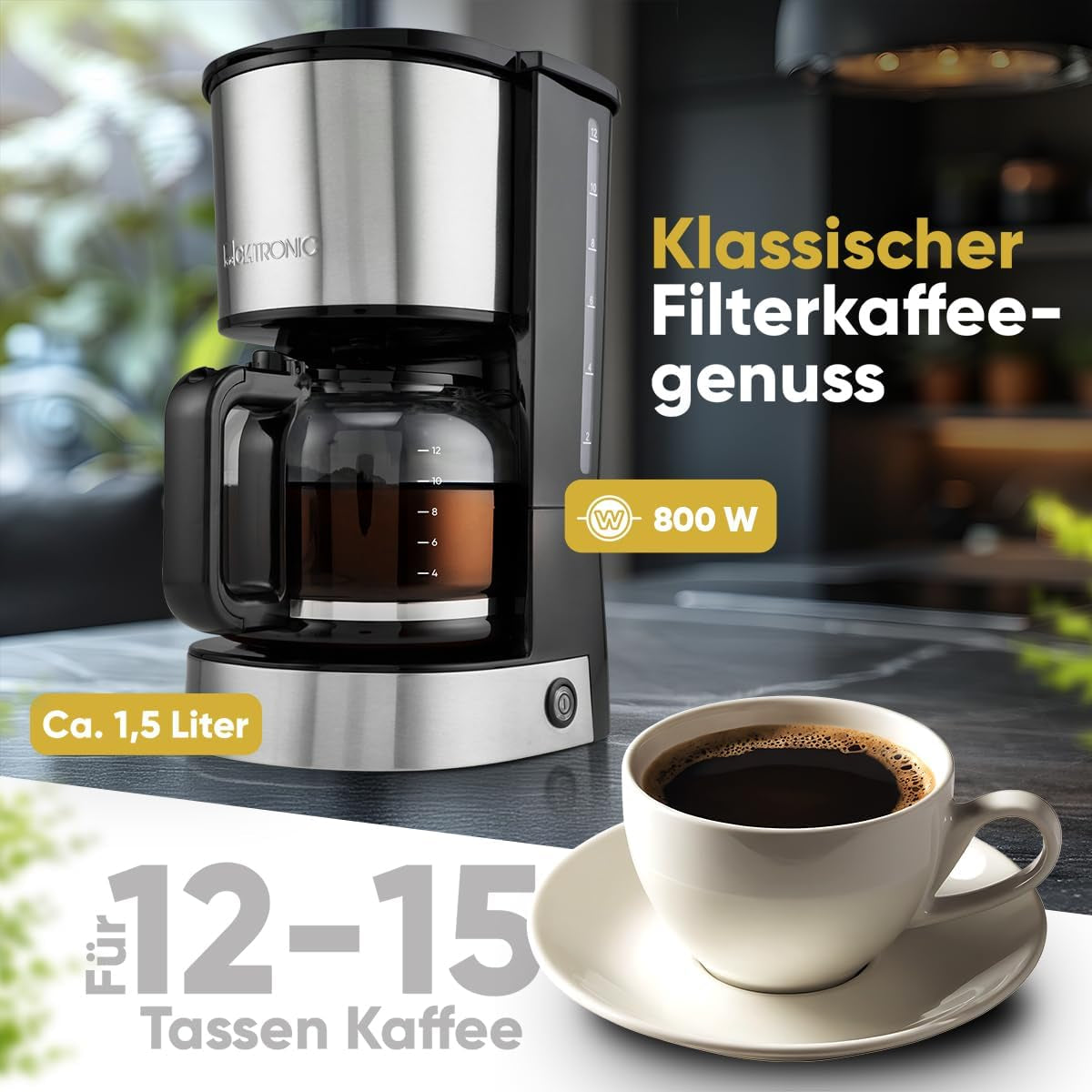 Kaffeespressomaskin med Clatronic®-filter | för 12-14 koppar | Kaffeespressomaskin med filter | Fodral i rostfritt stål | Anti-dropp | Espresso | Kaffeespressomaskin med filter | 800W | KA 3808