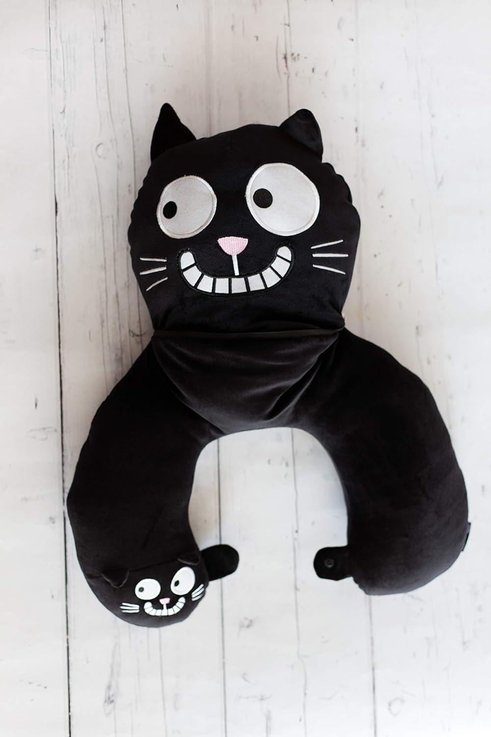 Moses nackkudde. Ed, katten | 2-i-1 nack- och huvudkudde för resor | Katt resekudde, 28 cm, Svart