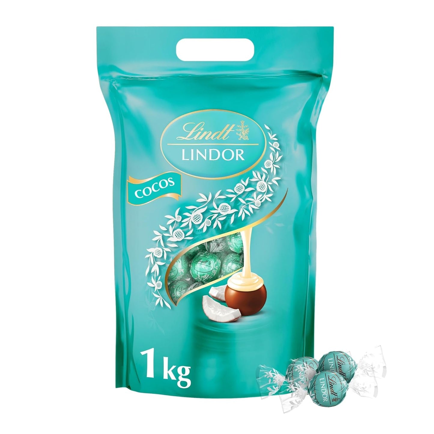 Lindt LINDOR Choklad med pistage | 1 kg återförslutningsbar påse | ca. 80 Mjölkchokladbollar med Smält-i-munnen pistagegräddefyllning | Bulkpaket, pralinpresent