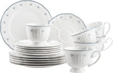 Mäser Lova Series 18-delade porslinskaffeservering - 6 desserttallrikar (19,5 cm), 6 koppar (19 cl) och 6 fat (15,5 cm), blå