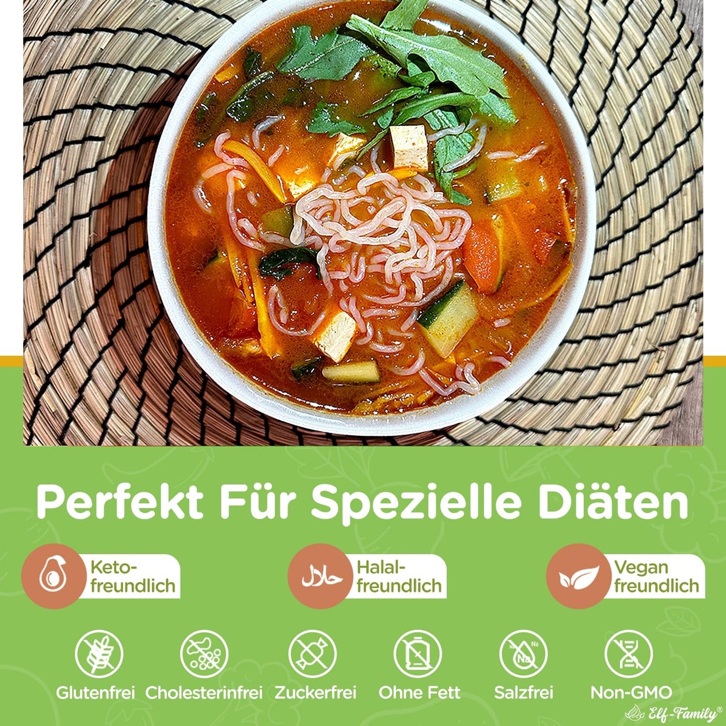 Elf-Family 270g x6er Box(12-pack) Bio Konjak Nudeln Ultra Low Carb Shirataki Nudeln Vegan Glutenfrei-Instant Nudeln ohne kohlenhydrate/Keto/Kalorienarme/Fettfrei/Zuckerfrei -Spaghetti MHD: 12/11/2026