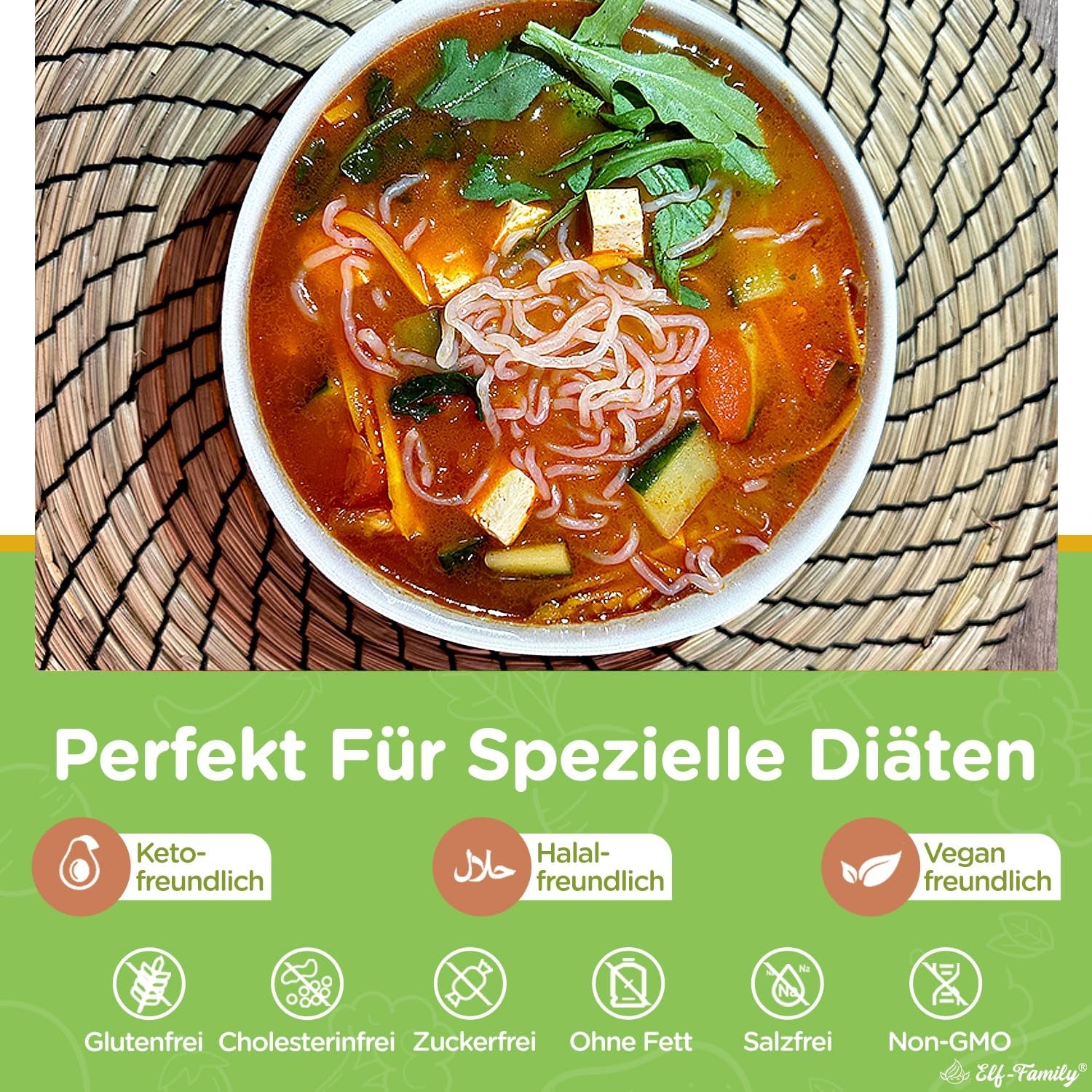 Elf-Family 270g x6er Box(12-pack) Bio Konjak Nudeln Ultra Low Carb Shirataki Nudeln Vegan Glutenfrei-Instant Nudeln ohne kohlenhydrate/Keto/Kalorienarme/Fettfrei/Zuckerfrei -Spaghetti MHD: 12/11/2026