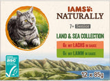 IAMS Naturally Senior Våtfoder i sås - Högkvalitativt kött och fisk våtfoder för äldre katter, Land & Sea Collection, 12 x 85g