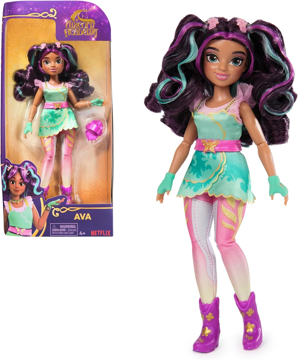 Unicorn Academy Deluxe Masked Ball Sophia - 24 cm docka från den populära Netflix-serien med 2 outfits, klassisk dress-up och rollspel, ålder 4+ Naty Shop Dolls Ava docka dress up