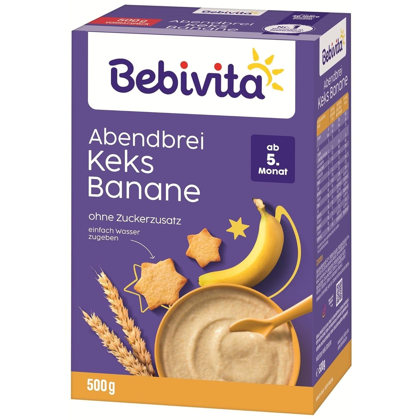 Kvällsgröt med kex och bananer (4x500g), mjölkgröt från 5 månader, utan tillsatt socker, med värdefulla mineraler och vitaminer, mycket mättande