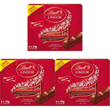 Lindt Choklad | LINDOR mjölkchokladstavar, Kampanjerbjudande | 100g | 4 LINDOR mjölkchokladkakor med fyllning som smälter i munnen | Chokladstavar (förpackning med 3)