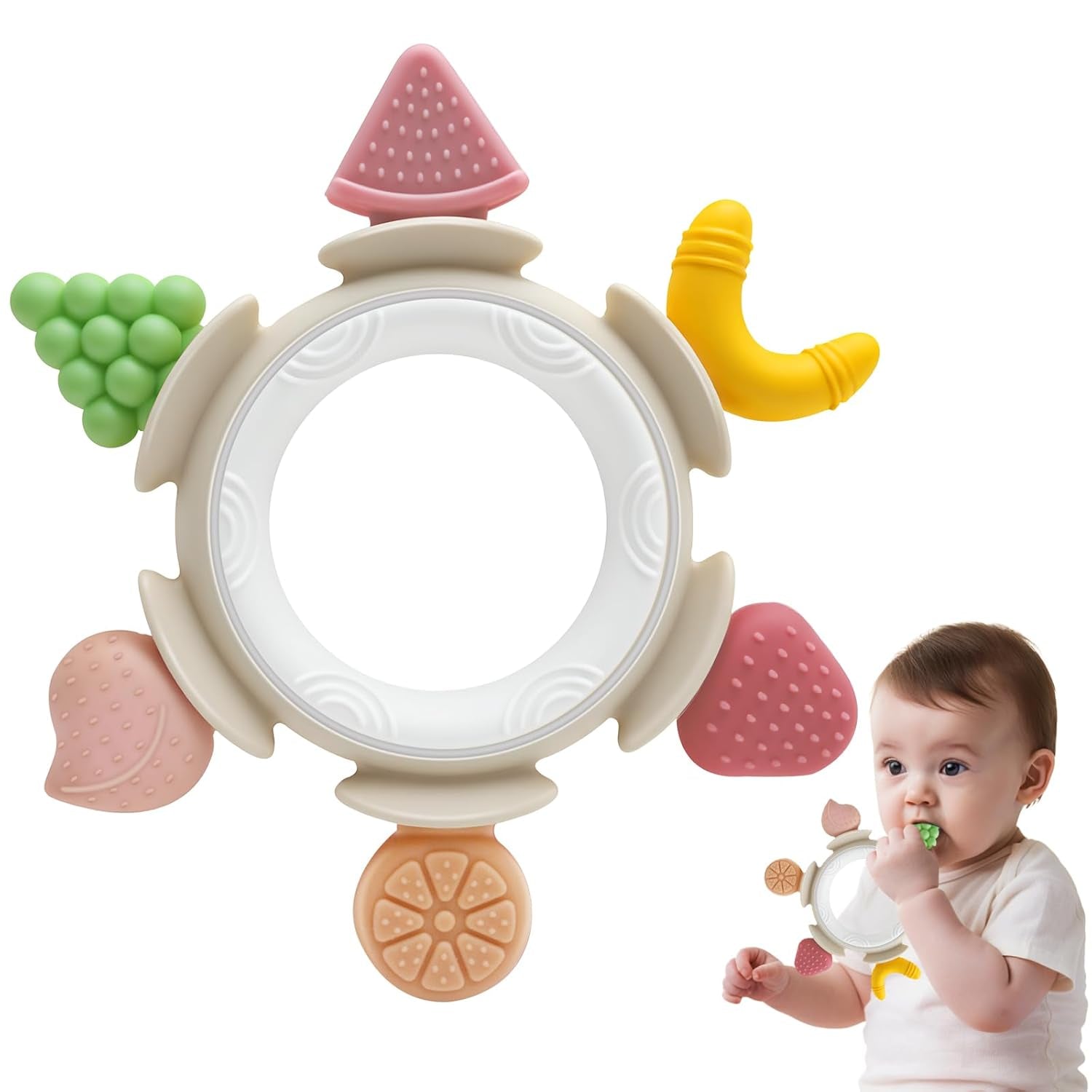 Babybitring Sensorisk leksak för 0 3 6 7 8 9 10 12 månader Babybitring Leksak för nyfödda 3 6 12 18 månader Pojkar Flickor Påskpresenter till Baby Shower Party Brun