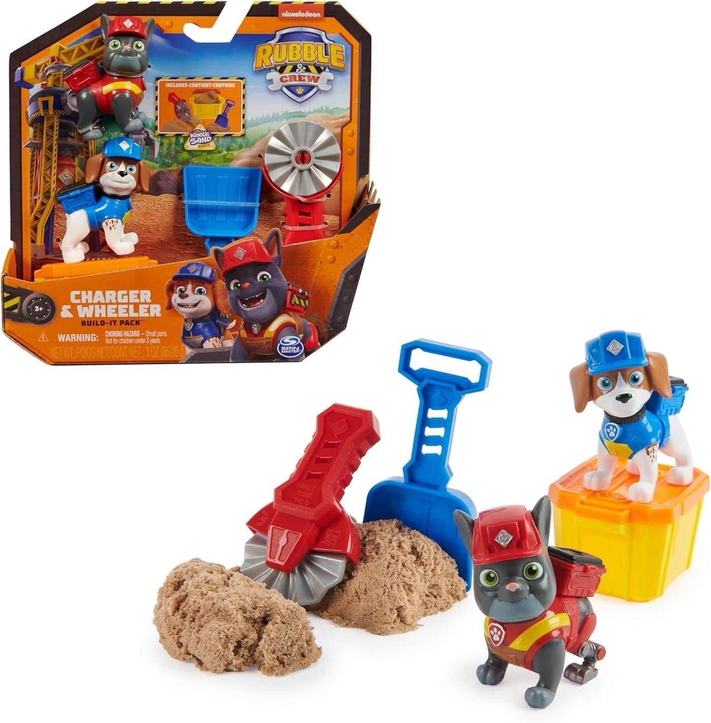 Rubble & Crew - Rubble & Mix Figur Action Figurer Set, 2 Byggleksaker och 85G Kinetic Byggsand, Leksak Lämplig för barn från 3 år och uppåt Action Figurer Naty Shop Charger Wheeler