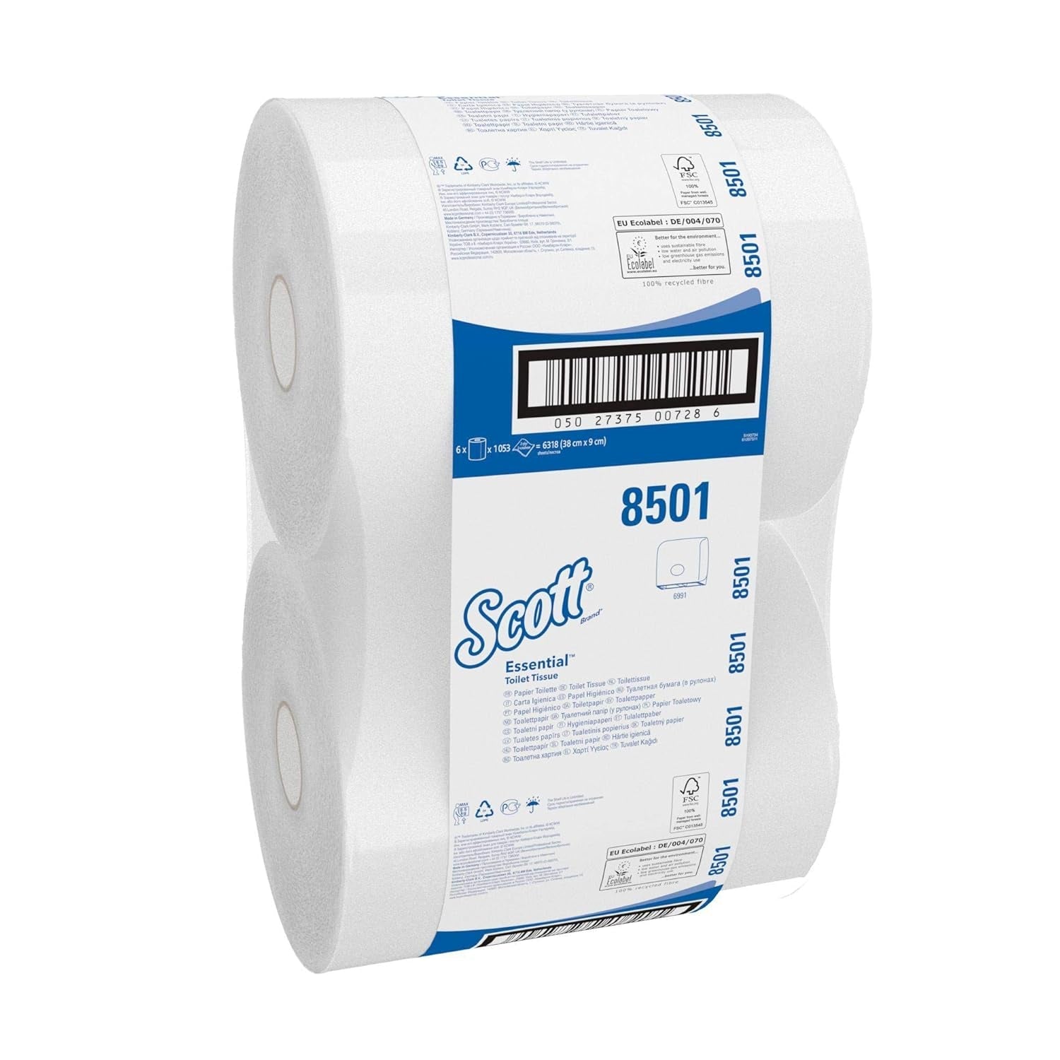 Scott Essential Jumbo toalettrulle 8501 - toalettpapper Jumborulle - 6 rullar X 1 053 ark 2-lagers toalettpapper (totalt 2 400 M)