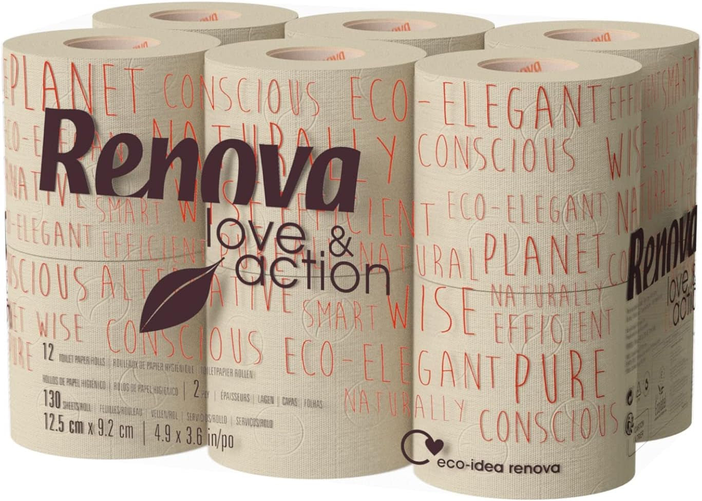 Toalettpapper Renova Love & Action, Beigerpaket 9 X 12 Rollos-: 108