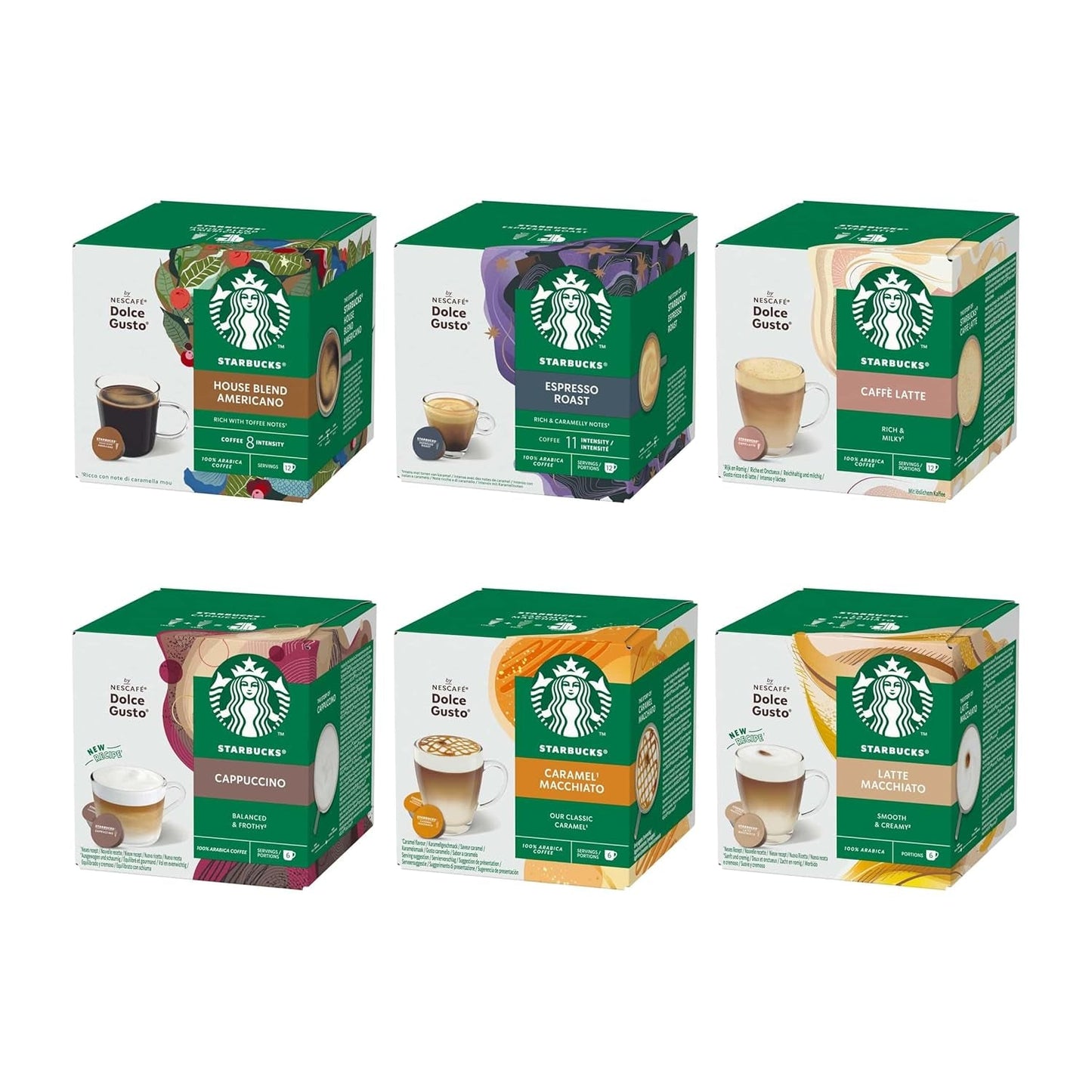 STARBUCKS Probierset, Mixed Cup Variety Pack av Nescafé Dolce Gusto Kaffeekapseln 6 x 12 (72 Kapseln) - Exklusiv bei Amazon