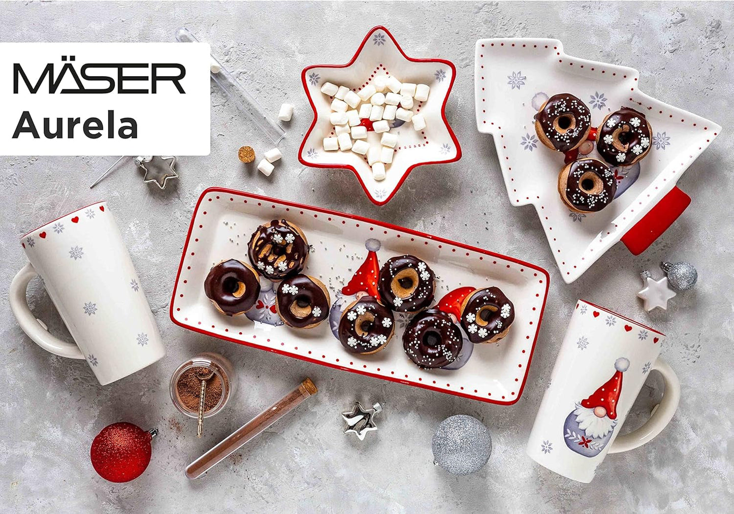 MÄSER 931974 Serie Aurela Weihnachtsteller 3er Set, 3 Weihnachtsgeschirr Teller as Plätzchenteller, Stollenplatte, Gebäckteller, Keksteller, Weihnachtsservice Geschirrset Weihnachten, Steingut