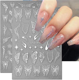 3D Metallic Schwarz Schmetterling Nagelsticker - Laser Pink Aurora Nagelaufkleber - Punk Butterfly Nail Art Stickers - Silver Nagelsticker - Nageldesign Zubehör