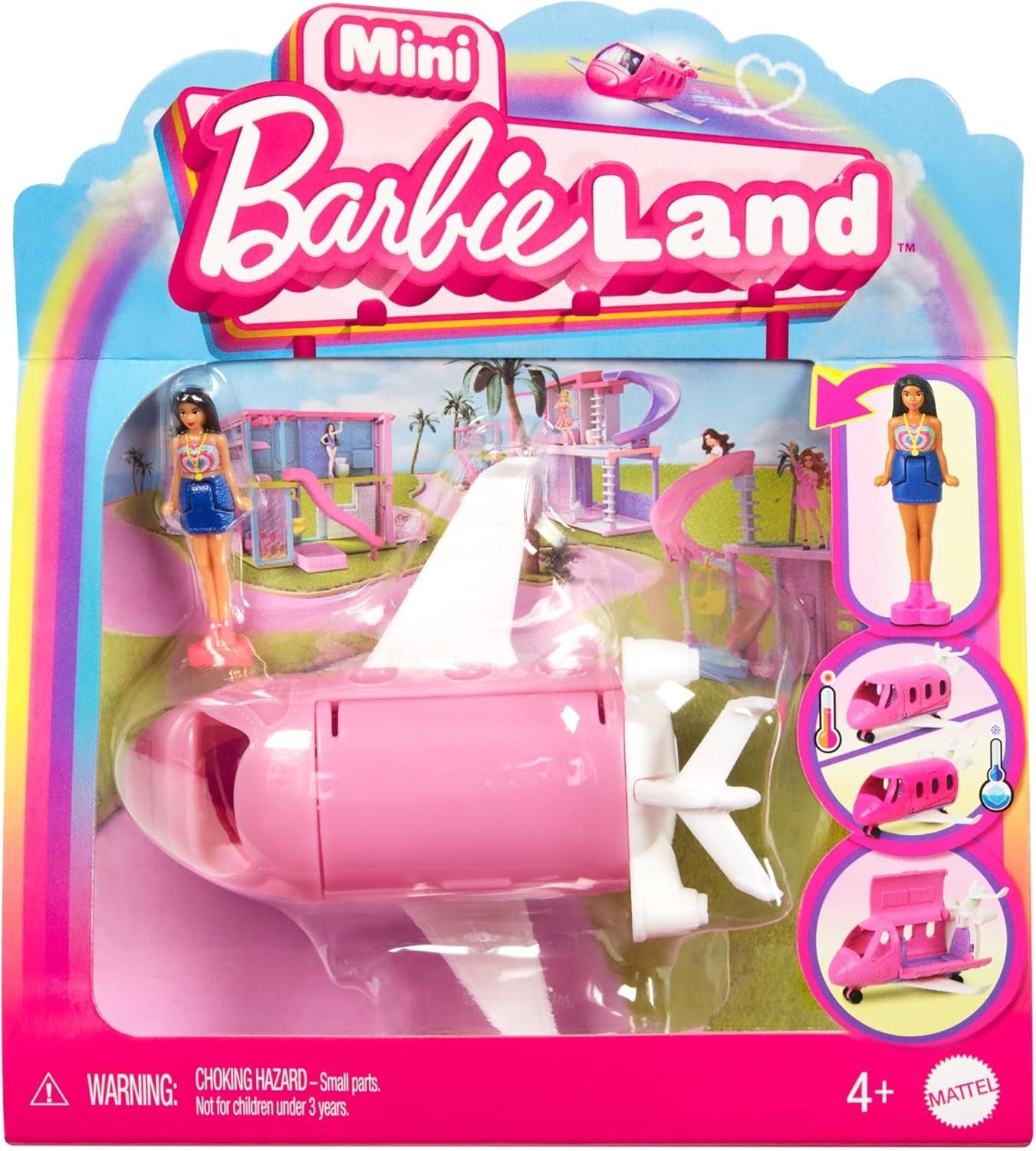 Mini BarbieLand Barbie docka och leksaksfordon, 1,5" docka och ikoniska färgskiftande överraskningsfordon, HYF40