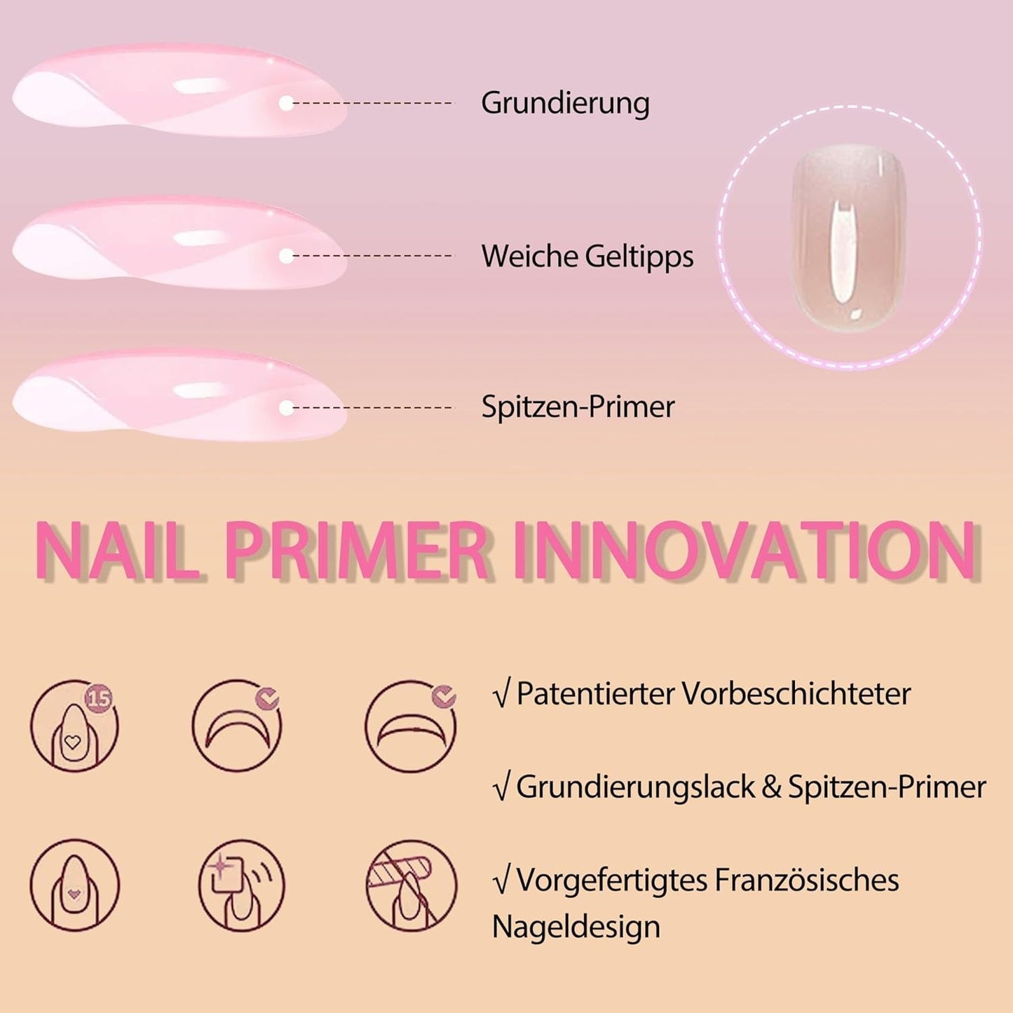 False Nails Set - 240 st Korta fyrkantiga naglar Soft Gel Model Naken Vit Gradient Fake Natural Lime On Fake Nails For Women DIY (Nude Gradient, 240X)