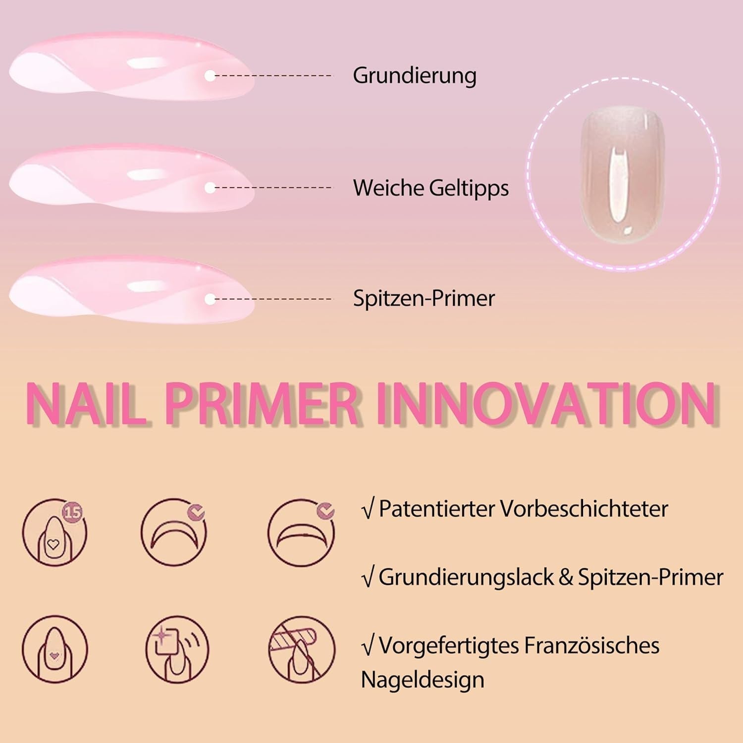 False Nails Set - 240 st Korta fyrkantiga naglar Soft Gel Model Naken Vit Gradient Fake Natural Lime On Fake Nails For Women DIY (Nude Gradient, 240X)
