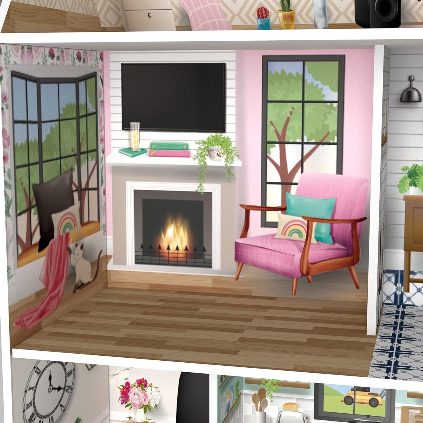Olivia's Little World Dreamland 3-lagers interaktivt dockhus i trä med 13 tillbehör till dockmöbler Vit TD-13632A